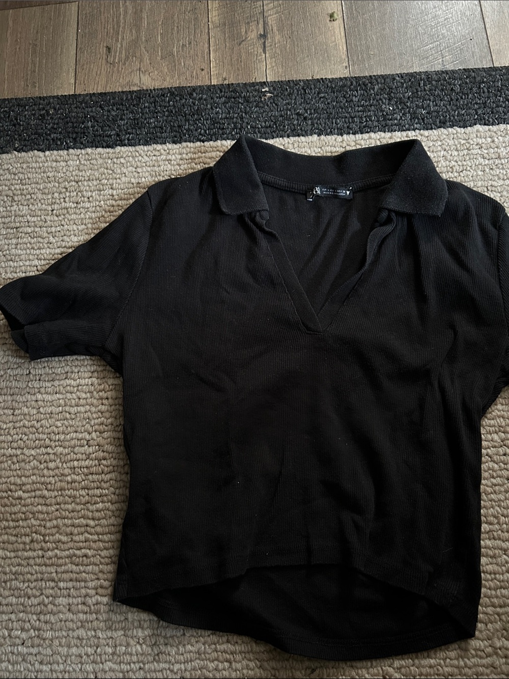 Zara Black Short-Sleeve Collared V-Neck Top